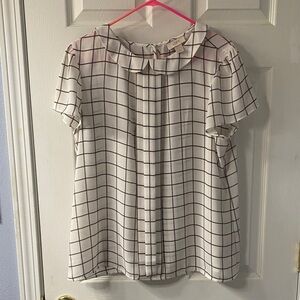 LOFT White and Black Grid Pattern Blouse